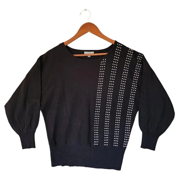 Joseph A Sweater Medium Black Long Sleeve Crew Neck Pullover Stretchy - Picture 1 of 8